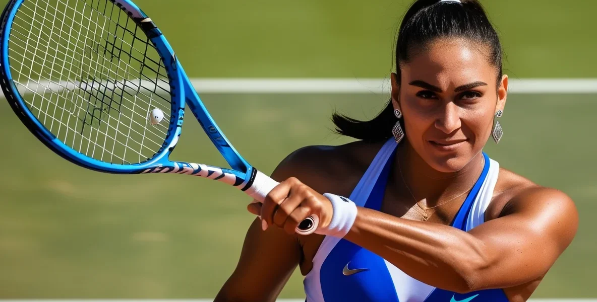 Diana Shnaider, young tennis star, competing on the tennis court with focus and energy