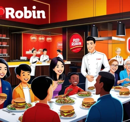 Red Robin restaurant logo and exterior reflecting its new branding and operational changes