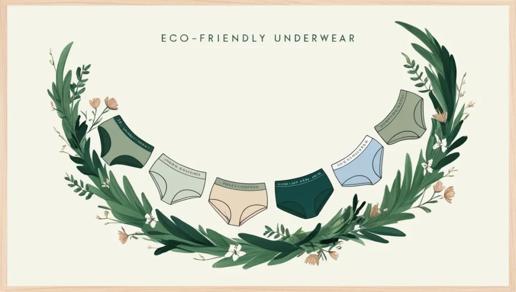 A collection of sustainable and eco-friendly underwear made from organic cotton, bamboo, and hemp, representing leading brands in ethical fashion