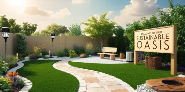 Eco-friendly front yard with native plants, a rain garden, and sustainable landscaping features